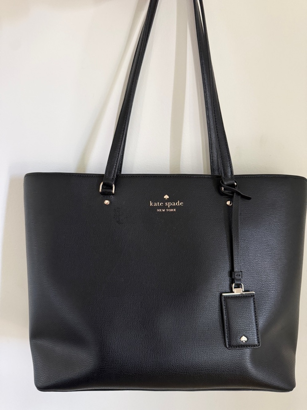 kate spade Black Pebbled Leather Tote with Luggage Tag